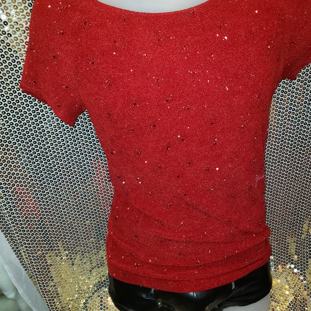 Men's red glitter custom couture club shirt med/lg